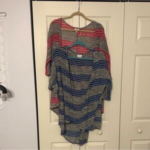 Pair of LuLaRoe Blue and Pink Striped Cardigans